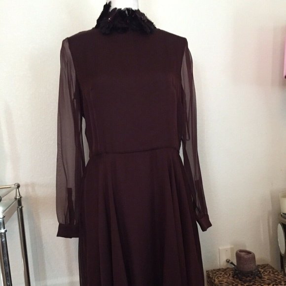 VALENTINO Purple Silk Dress Feather Floral Collar - Picture 8 of 8